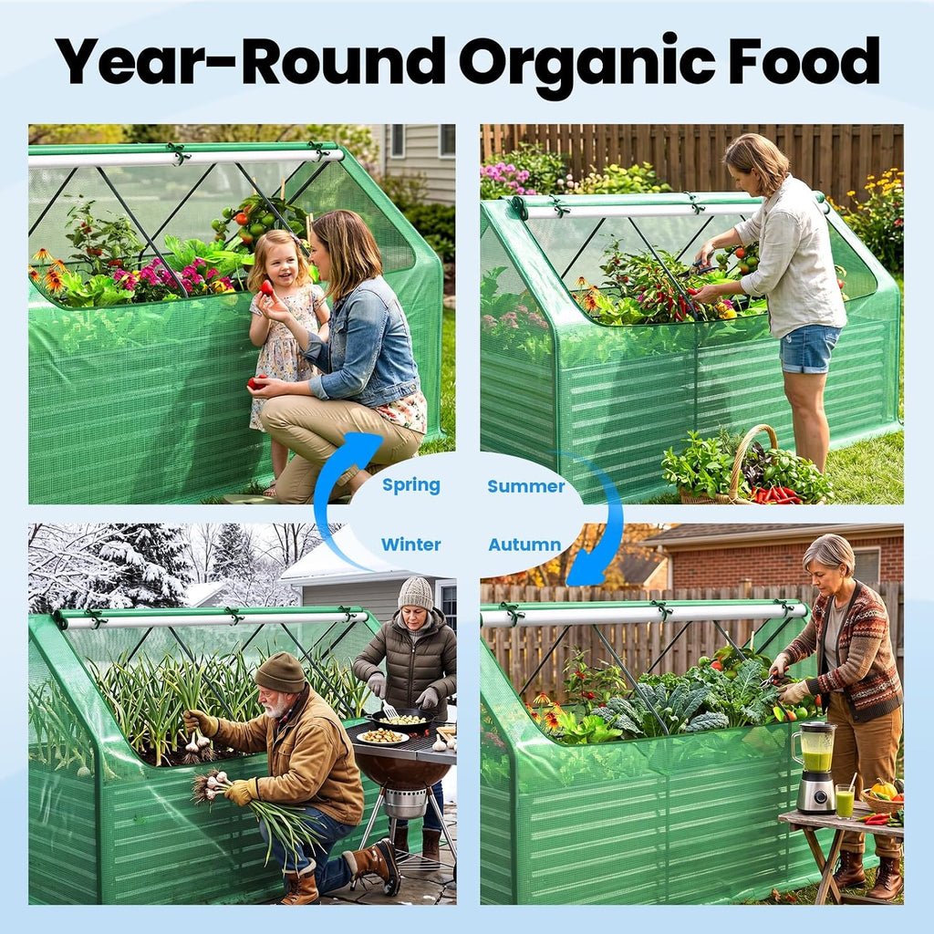 Large Raised Garden Bed with Cover 8x4x2 ft | Galvanized Raised Beds for Gardening Vegetables with Cover Metal