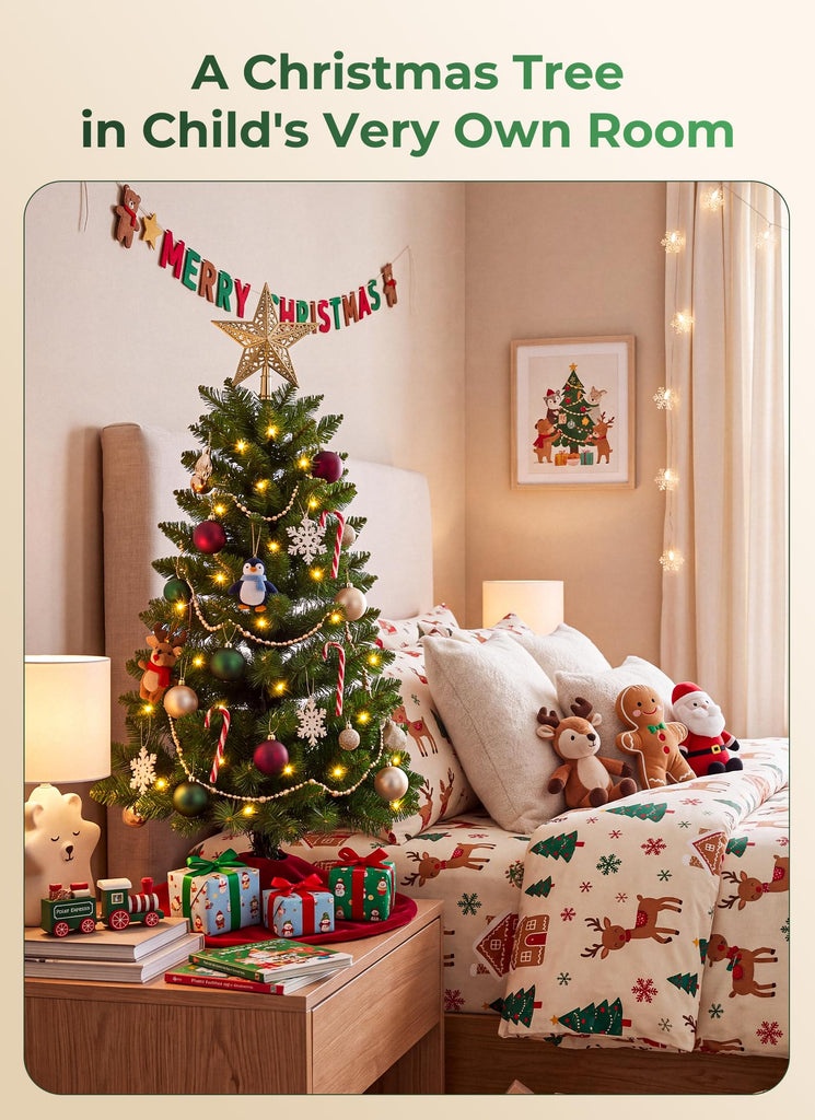 3FT Artificial Small Christmas Tree, Prelit Mini Tabletop Tree - Green