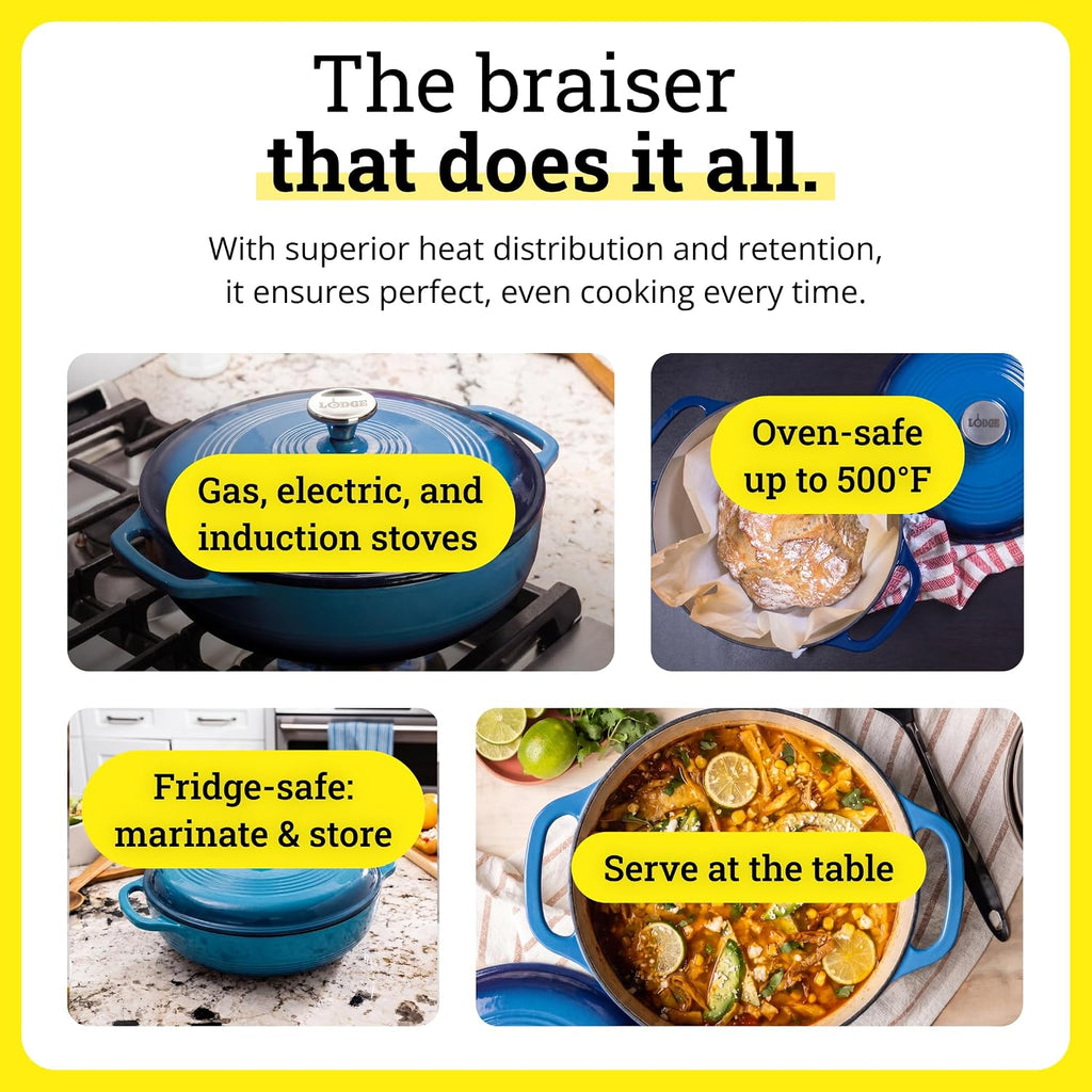 Essential Enamel Braiser 3.5 Quart - Refrigerator- & Oven-Safe up to 500° F - Heat-Retaining, Induction-Safe &