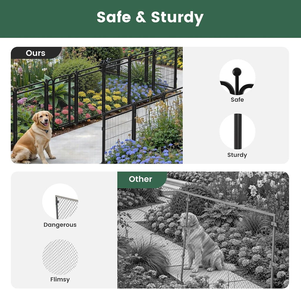 40 in(H) Garden Fence Outdoor for Yard with 2 Gravity Automatic Lock Gates,Heavy Duty Iron 16 Panels Total 34.7ft(L)