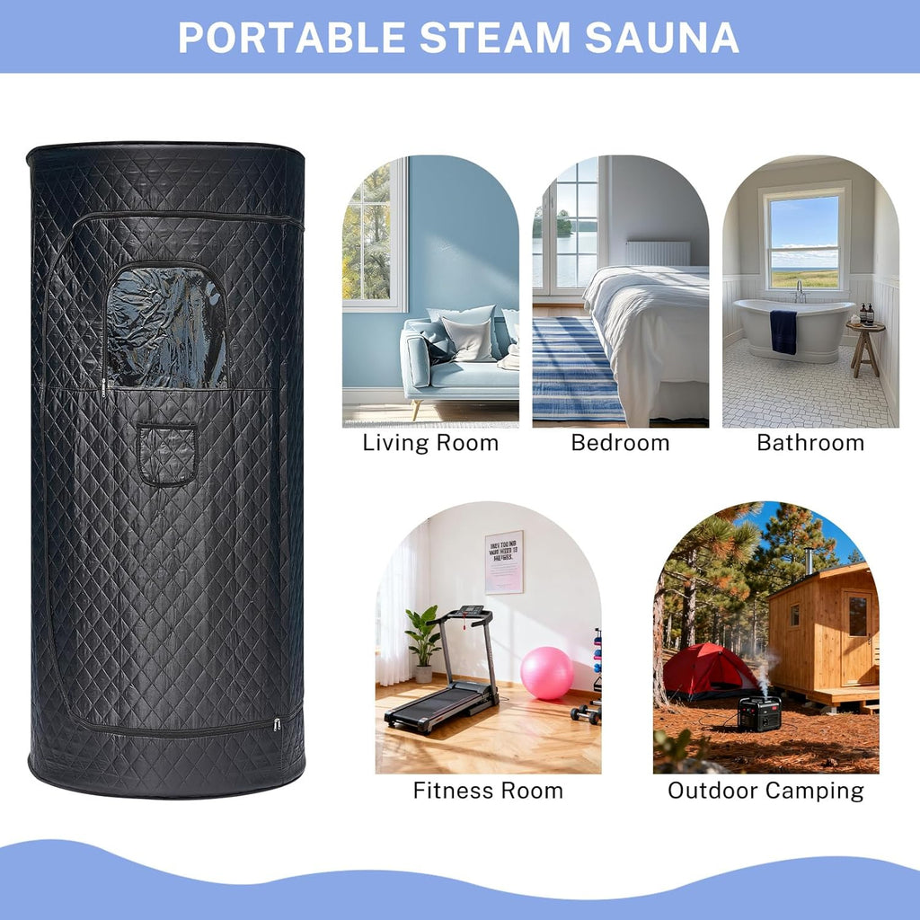 Portable Steam Sauna Box for Home, Person Saunas Tent for Spa Therapy,Relaxation,Detoxification,Gym,Pilates,Garage,Hot Tub,with Remote Control,Waterproof,Thermal Insulation,Indoor&Outdoor Black