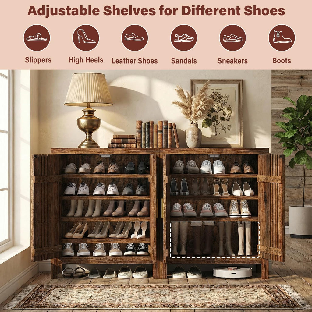 Shutter Doors 5-Tier Shoe Storage Cabinet with Adjustable Shelves, Wooden Entryway Cabinet Living Room, Freestanding