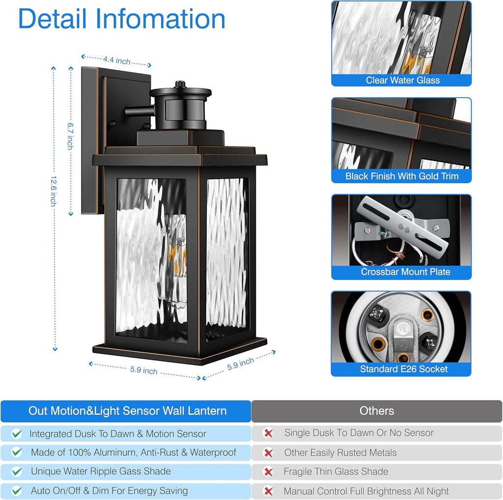 2 Pack Motion Sensor Outdoor Lights, Dusk To Dawn Outdoor Lighting, Modern Led Exterior Light Fixture