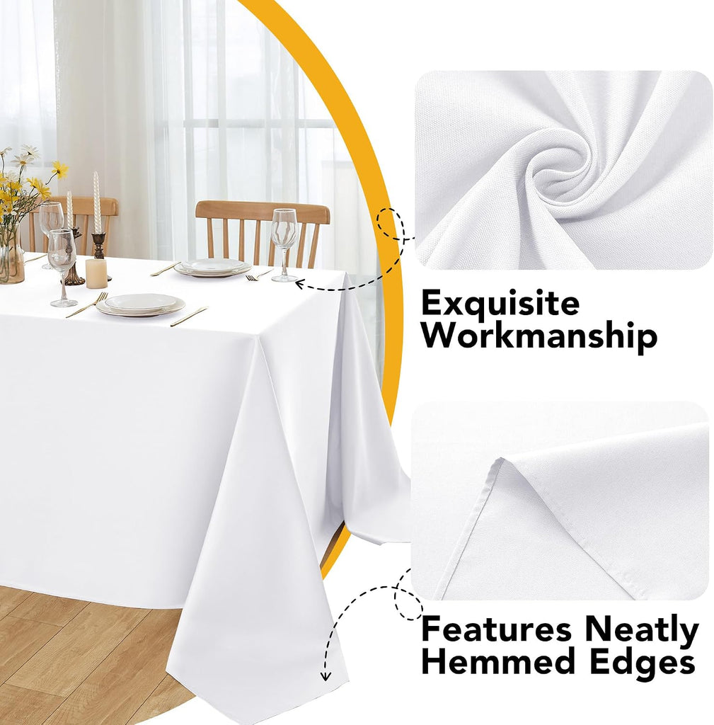 10-Pack White Tablecloths for Rectangle Tables, 60 x 102 Inches, Stain-Resistant Polyester Fabric for 6 Foot Tables