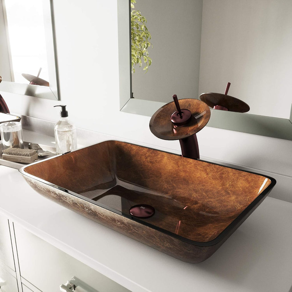 Vigo Vessel Sink Brown - 23” Artistic Rectangular Bathroom Vessel Sink