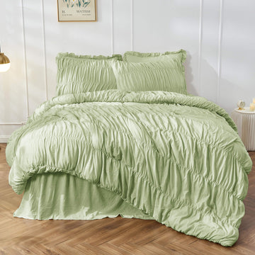 Green Ruched Comforter Set Ruffle Comforter Bedding