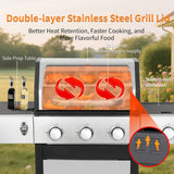 3-Burner Propane Gas Grill with Side Burner, 39,000 BTU BBQ Grill with Cast Iron Grates, Double-Layer Stainless Steel Lid and Grease Management