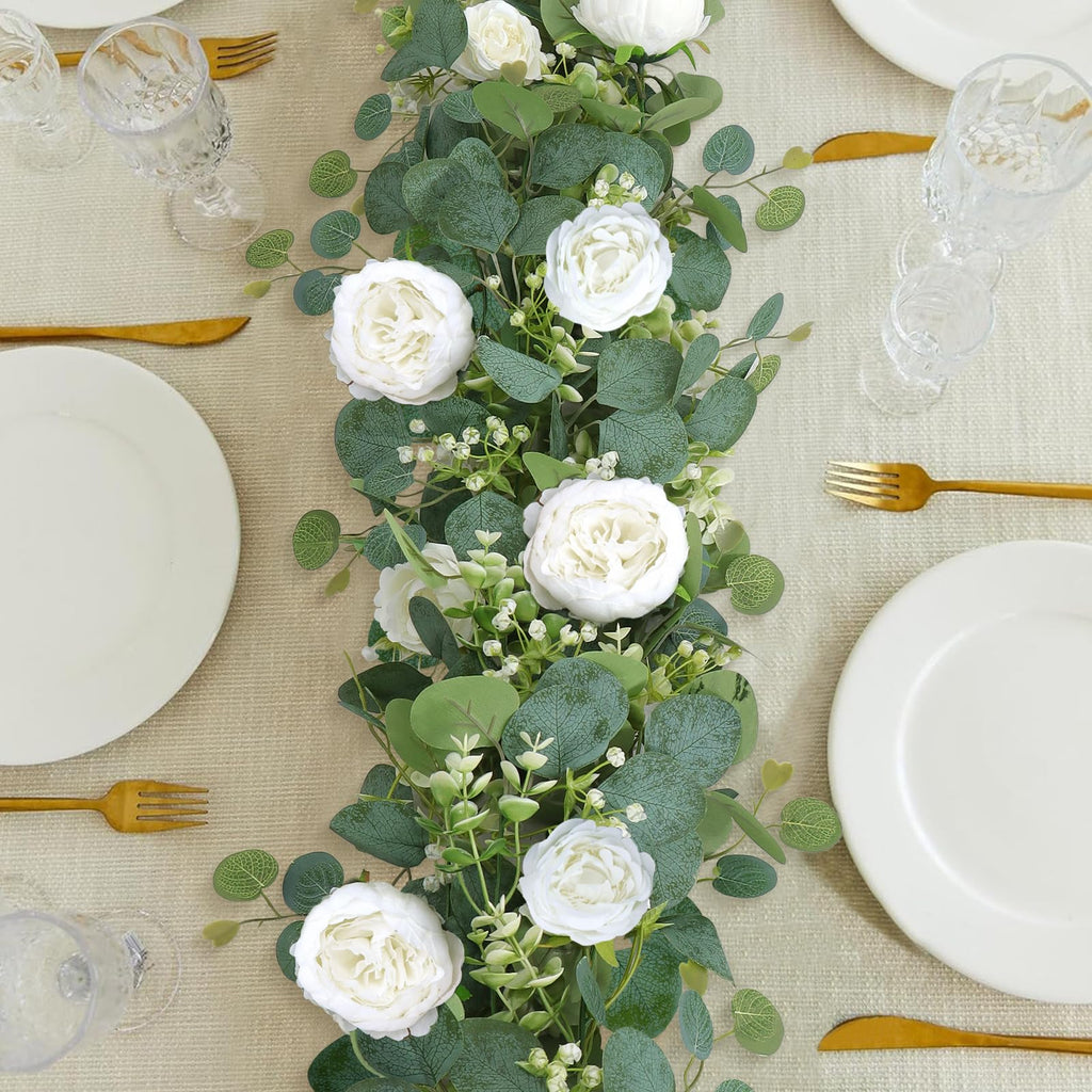 Artificial Eucalyptus Flower Garlands, White, 4PCS