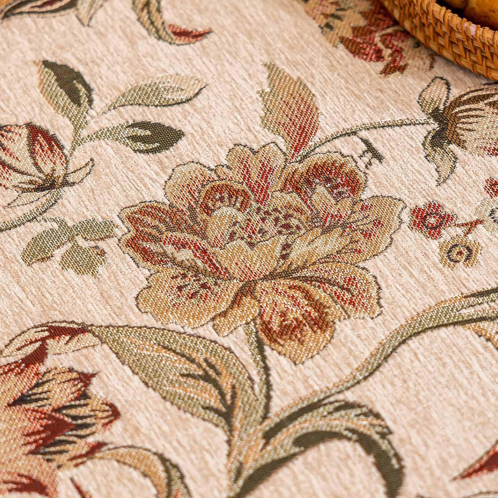 Luxury Chenille Coffee Table Cover Non-Slip Silicone Backing Heavyweight French Jacquard Table Cloth