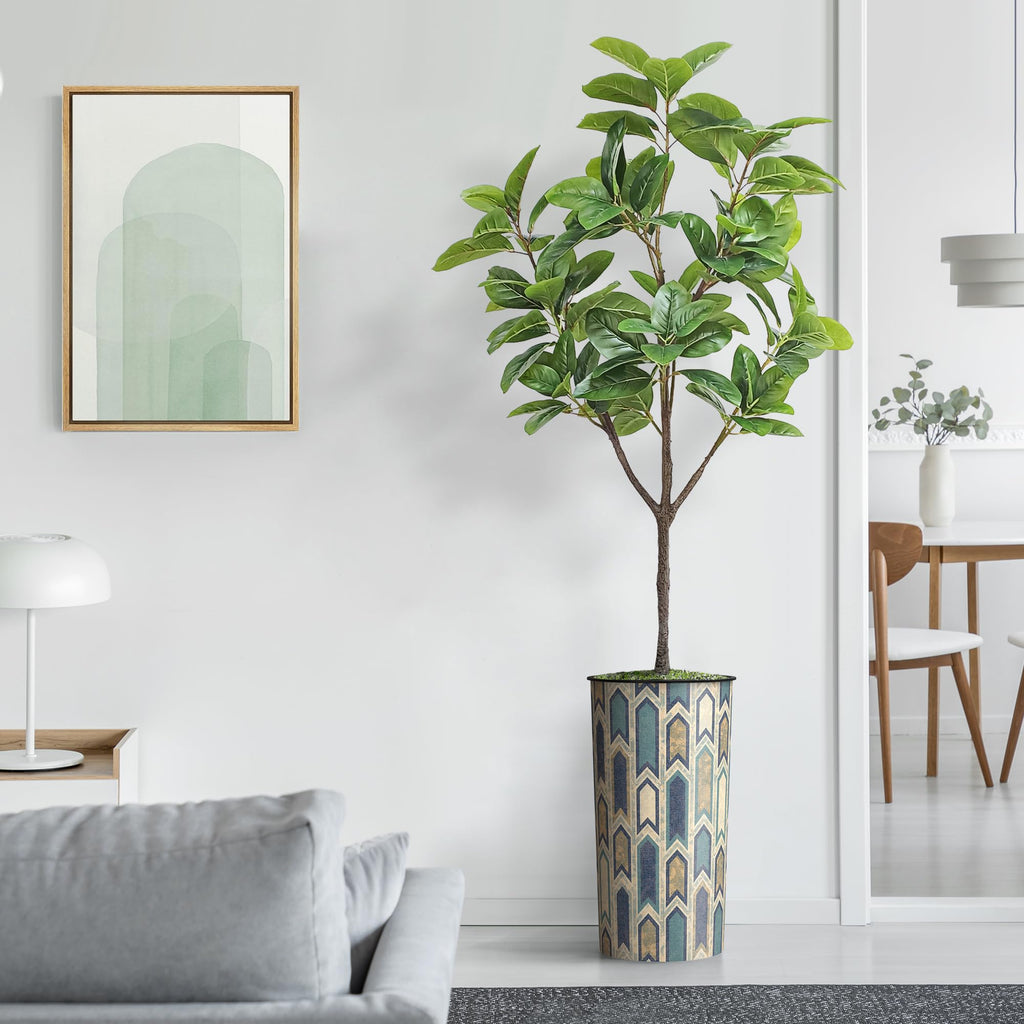 Tree in Modern Polygon Pattern Effect Planter, Fake Rubber Silk TRE for Indoor and Outdoor Home Decoration - 70"
