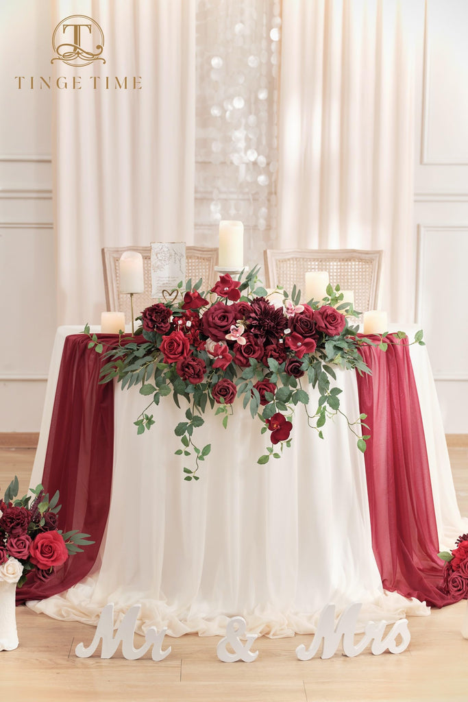 Artificial Sweetheart Flower Swag with Tablecloth and Table Runner, Pack of 3 Floral Arrangement for Wedding