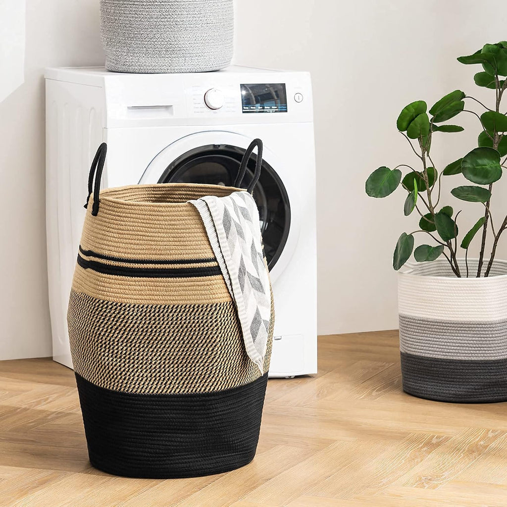 Large Laundry Basket Hamper Woven Blanket Basket Clothes Hamper | 105L Tall Clothes Hamper, Rope Wicker Laundry