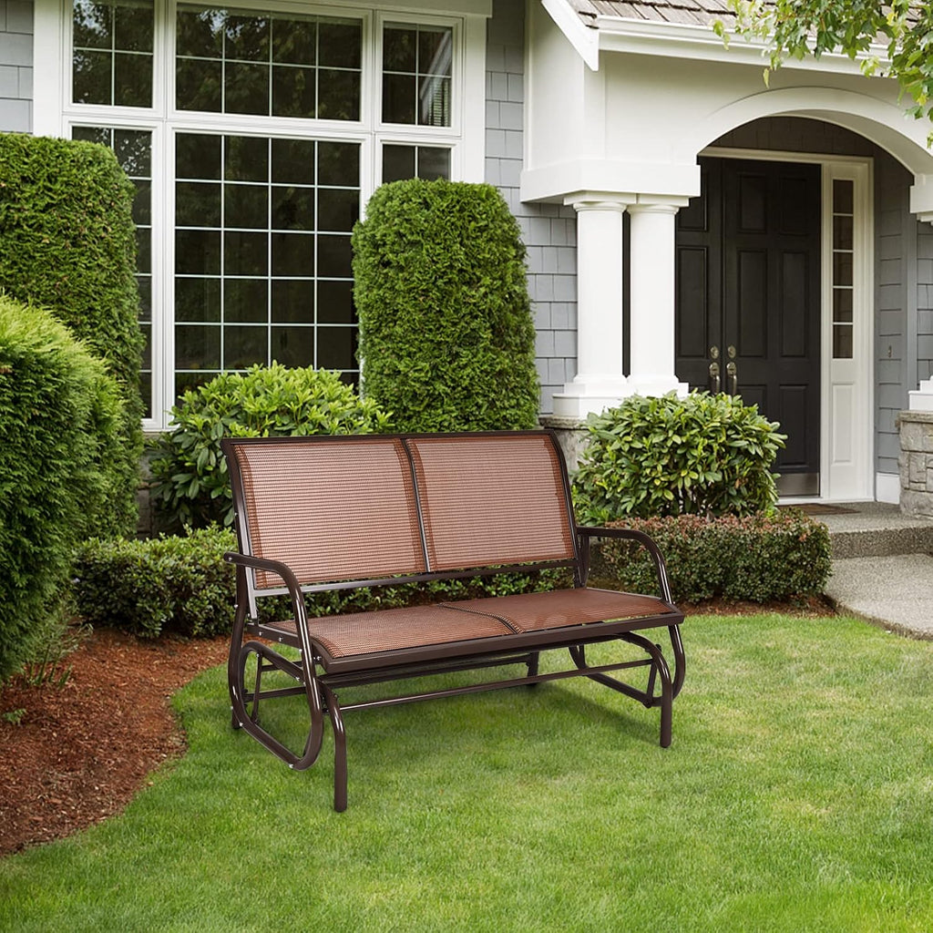 2 Person Patio Glider, Outdoor Swing Bench, Glider Loveseat Chair with Heavy-Duty Steel Frame, Breathable Seat