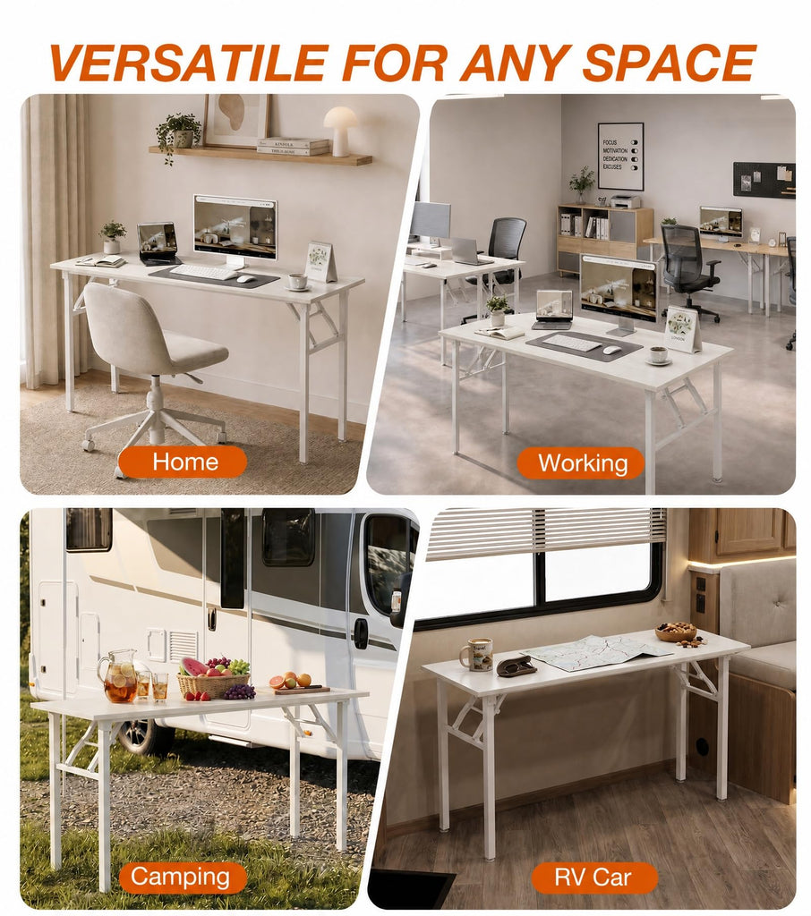 Folding Desk Foldable Table, No Assembly 55.1" Foldable Desk Space-Saving Workstation for Small Space, Computer