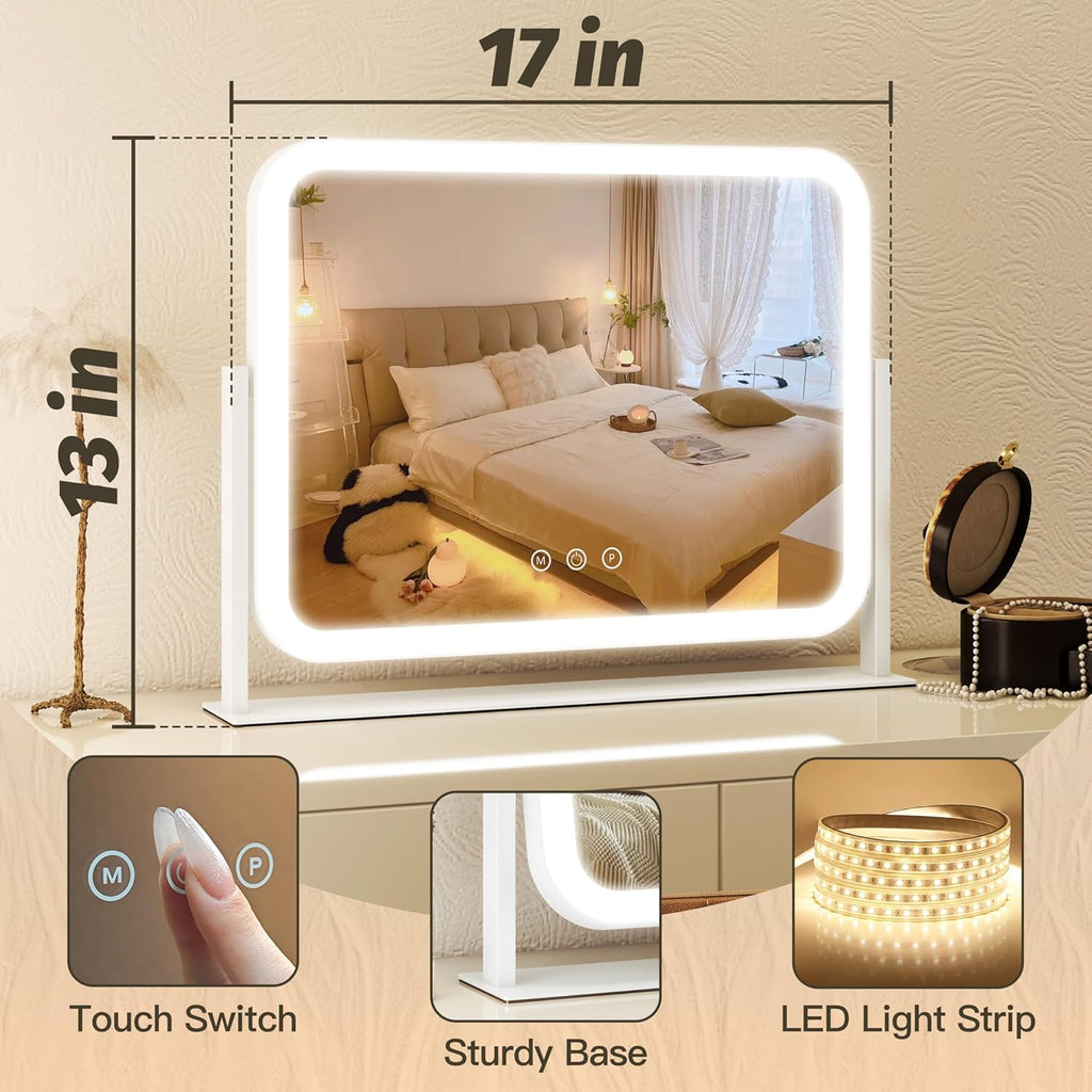 Vanity Mirror with Lights 17''x13'' Makeup Mirror with Lights,Vanity Mirror Touch Screen with 3-Color Lighting