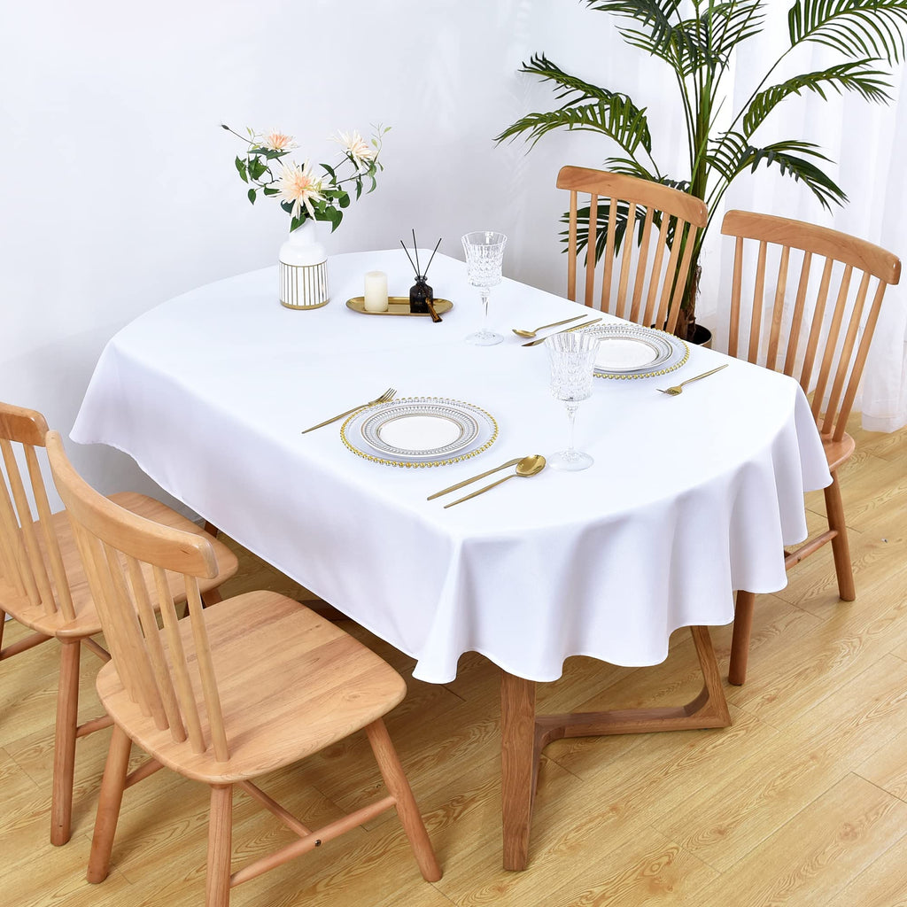 Oval Tablecloth 60 x 102 Inch Washable Fabric Table Cloth Solid White Table Cover for Dining Wedding Party Banquet