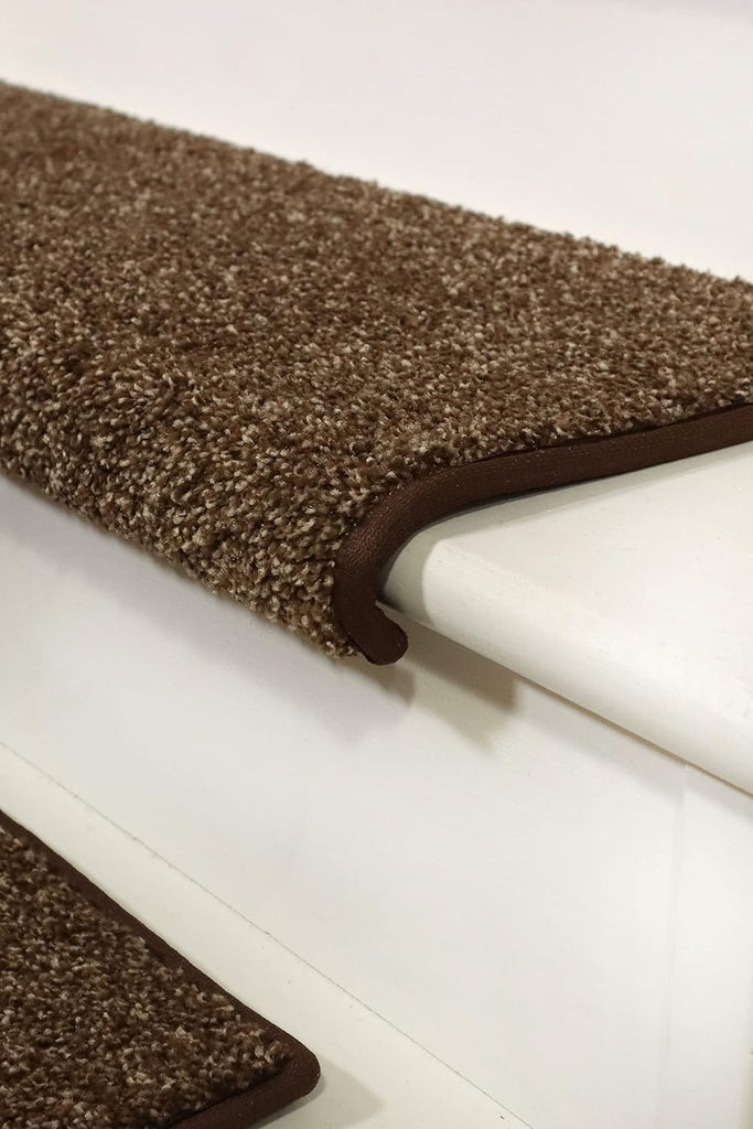 TM Rounded Bullnose Carpet Stair Treads - Anti Slip Indoor Stair Mats for Wooden Stairs, Style: Stoney Brook, Black