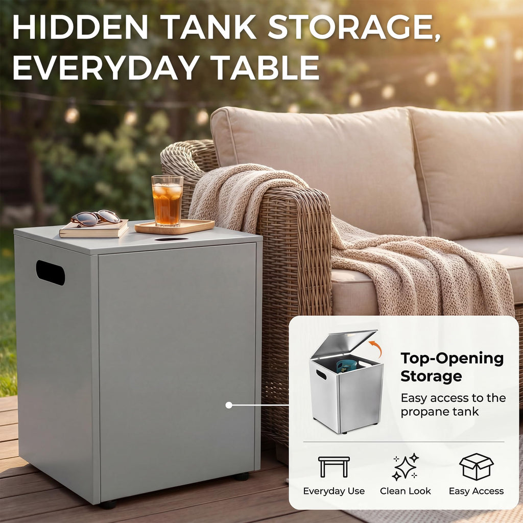 42 inch Rectangle Propane Fire Pit, Low-Profile Outdoor Fireplace with Hideaway Tank Table, 50, 000 BTU Modern Patio
