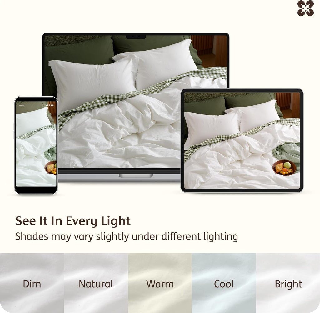 100% Washed Cotton Duvet Cover - Natural White Minimalist Bedding Set Linen Like - PureWoven Plain Simple
