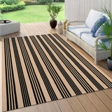 Outdoor Patio Rug 5'x7', Black and Tan Striped Outdoor Rugs Machine Washable Area Rugs Cotton Hand W