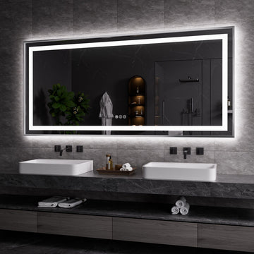 LED Bathroom Mirror 77"X36", Front Light and Backlit(Brushed Silver)