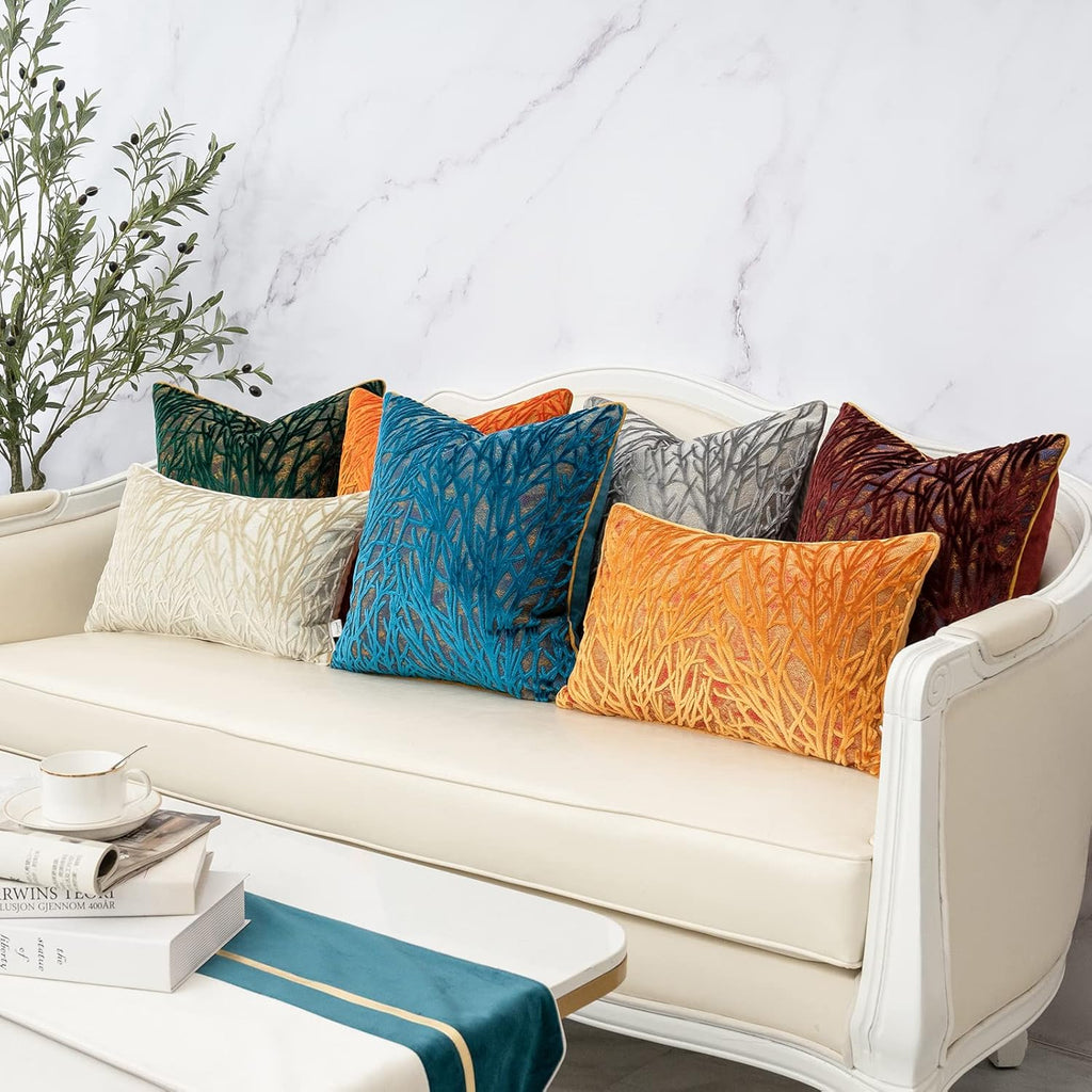 Dark Grey Twigs Throw Pillow Cover Branches Velvet Cushion Case Neutral Pillowcase,18x18 Inch