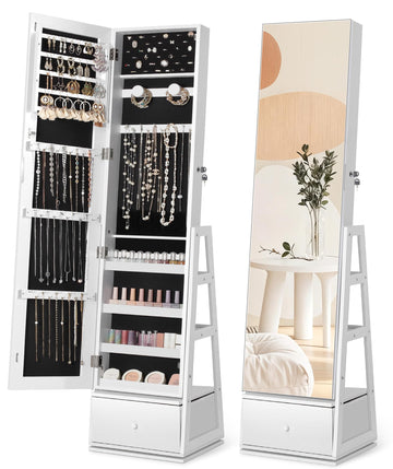 360° Swivel Jewelry Cabinet, Full Length Mirror, Lockable