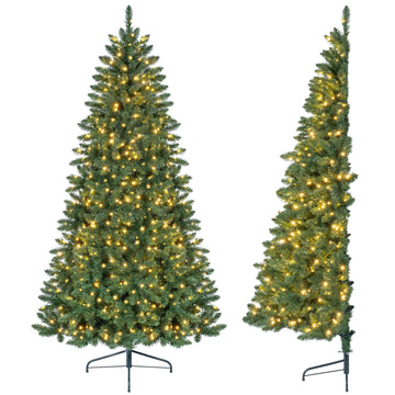 7 FT Artificial Pre-Lit Half Christmas Tree for Wall and Corner