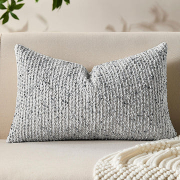 Decorative Lumbar Pillow Cover 12x20 Blue Striped Soft Wool Lumbar Throw Pillow Neutral Textured Boho Cushion Covers