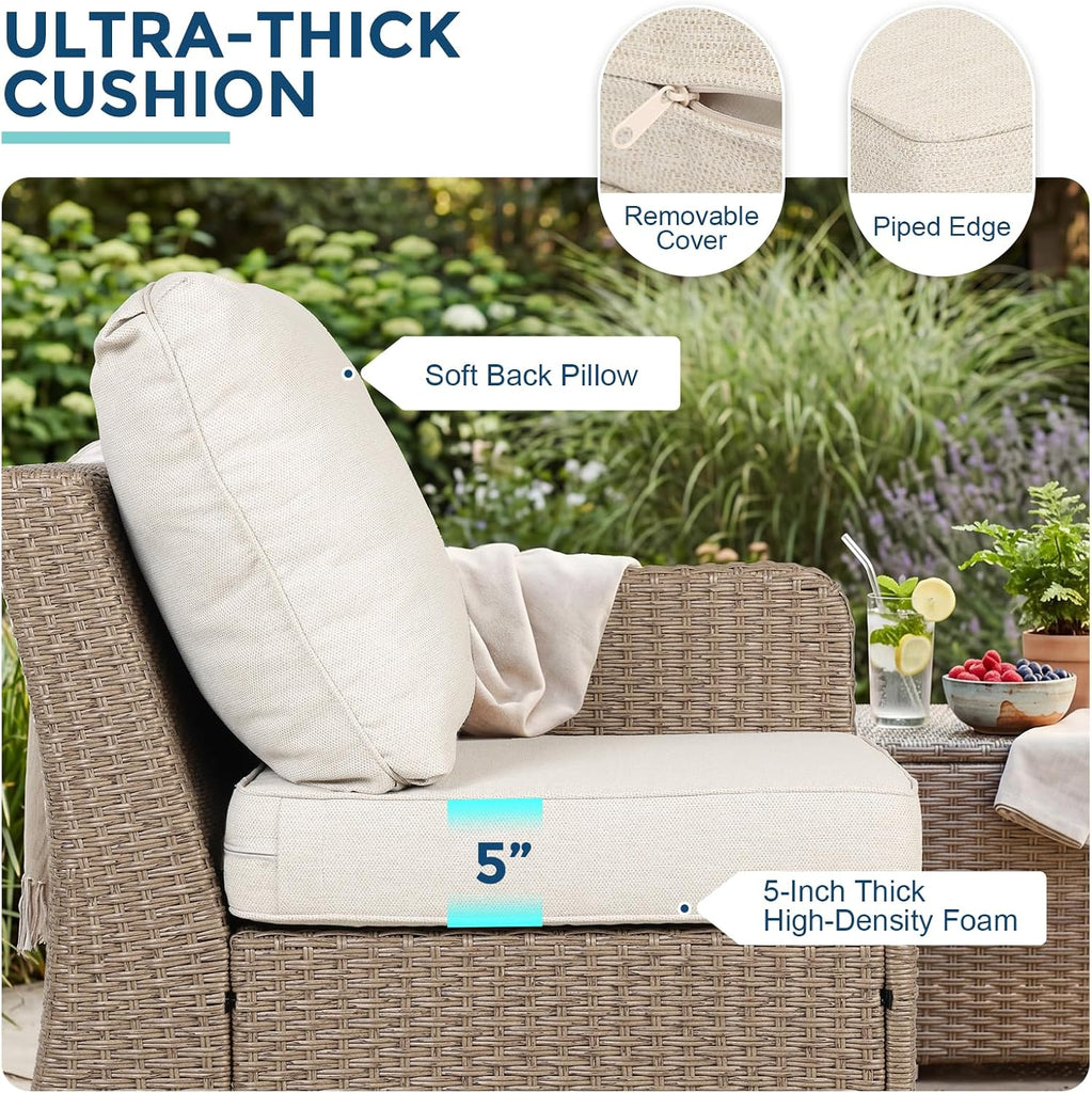 Luxury Outdoor Rattan L-Shaped Sofa, 6-Seat All-Weather Patio Sectional Furniture Set, Modular Half Round Wicker