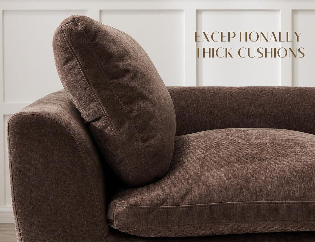 110" Cloud Sectional Couches , Boneless L-Shape Couch with Ottoman, 3 Seater Modular Sectional Sofa, Brown