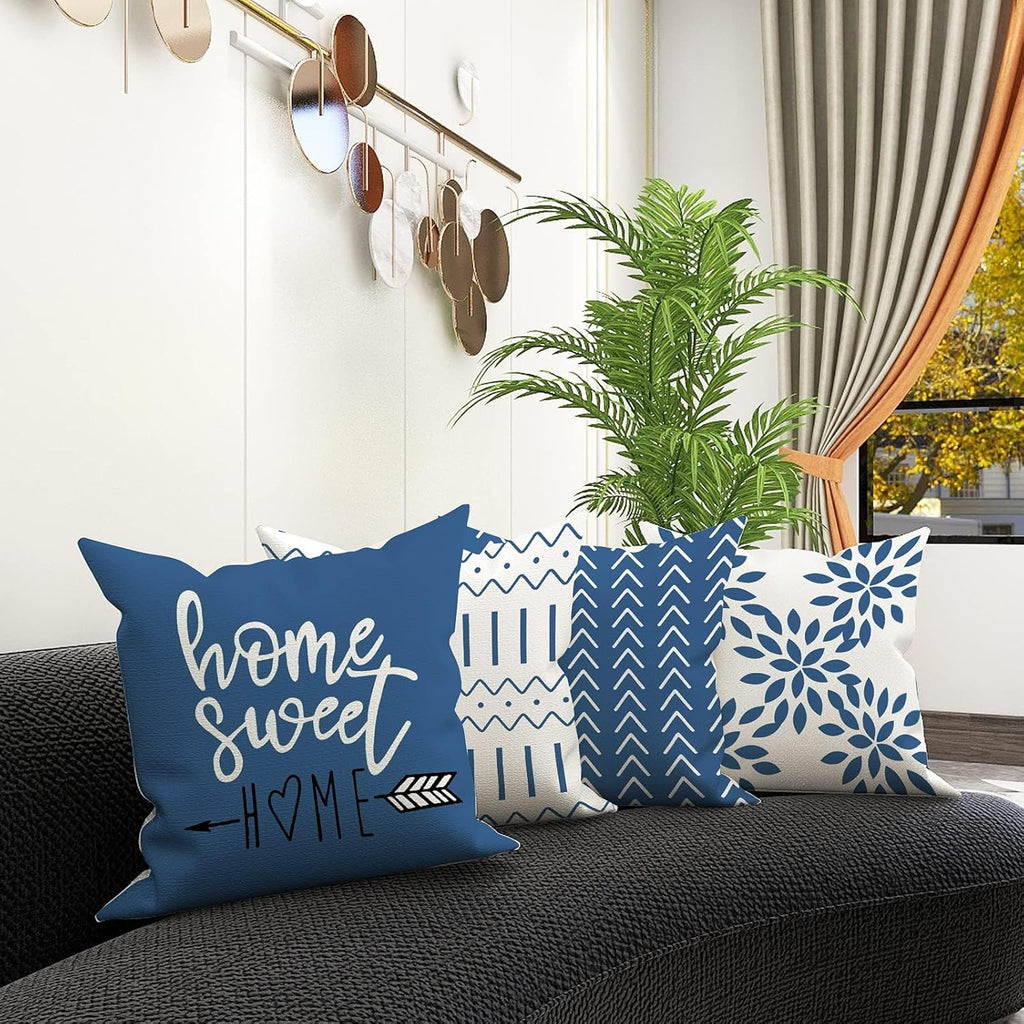 Pillow Covers 18x18 Set of 4, Modern Sofa Throw Pillow Cover, Decorative Outdoor Linen Fabric Pillow Case
