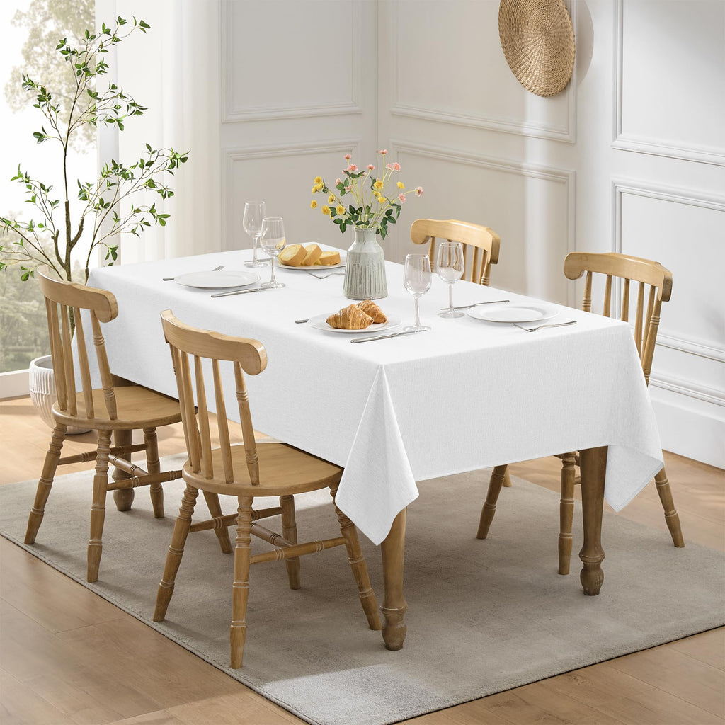 Faux Linen Tablecloth, 60 x 144 Inch White