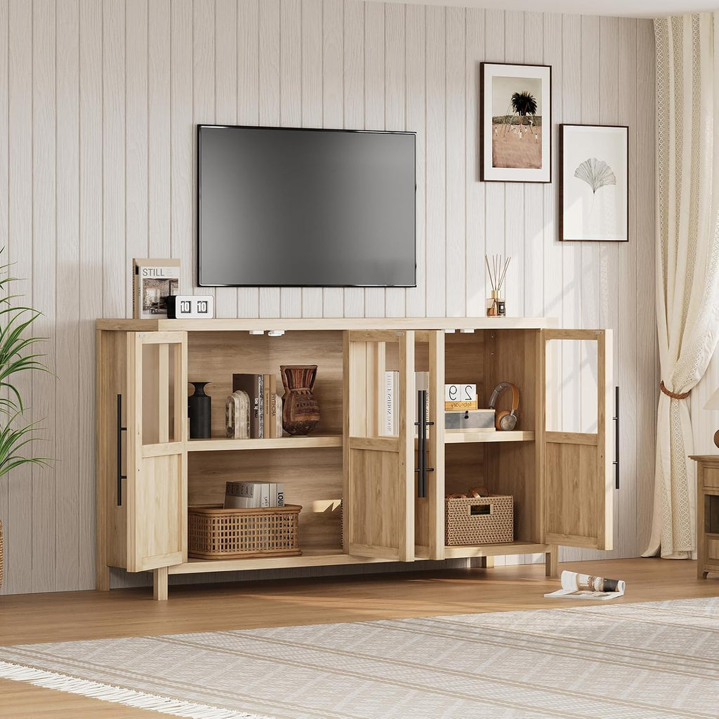 Sideboard Buffet Cabinet with 4 Glass Doors