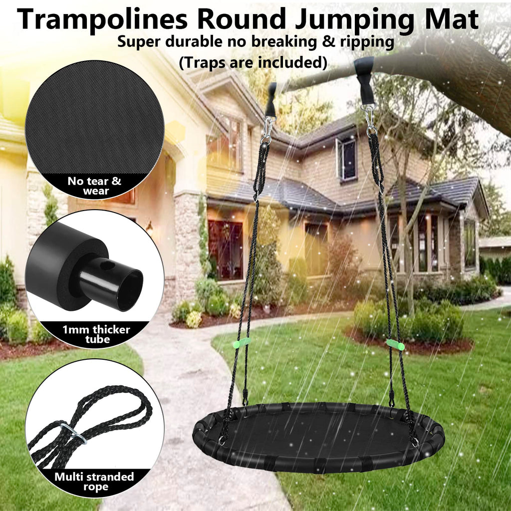 Tree Swing with PP Mat - Durable, Safe, and Easy to Install, Black Outdoor Saucer Swing, Flying Saucer Circle Swing for