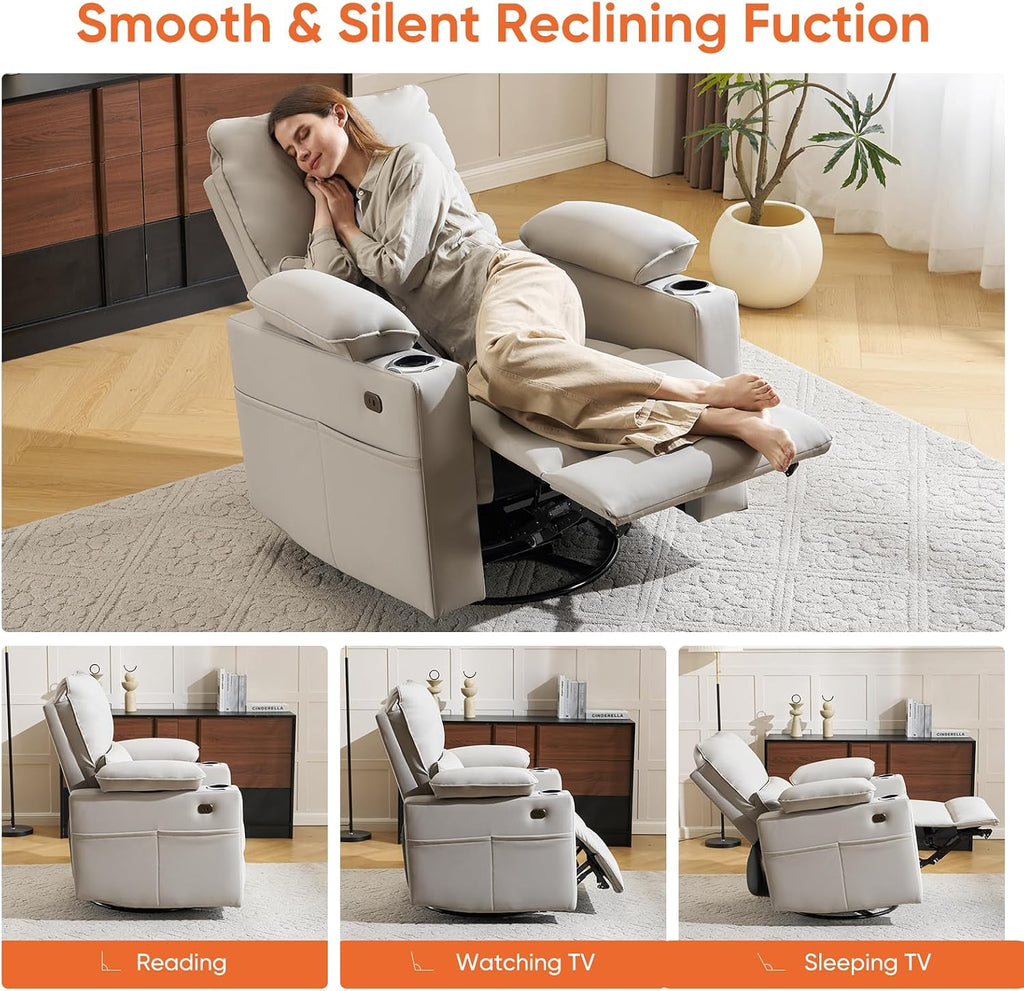 270° Swivel Rocker Recliner with Adjustable Armrests,Oversized Power Nursery Recliner with Heating and