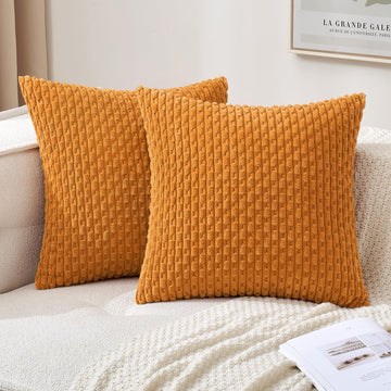Decorative Throw Pillow Covers 18x18 Fall Burnt Textured Corduroy