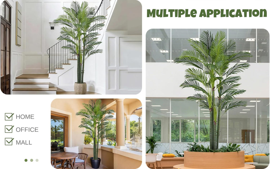 Artificial Areca Palm Tree 8FT with 32 Leaves Realistic Tall Large Fake Faux Tropical Silk Plant 96 Inch Black Pot