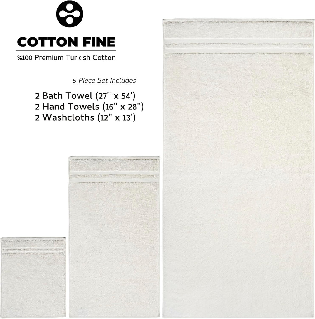 Premium 6 Piece Towel Set, 2 Bath Towel, 2 Hand Towels, 2 Washcloths, 100% Turkish Cotton Soft Absorbent Towels