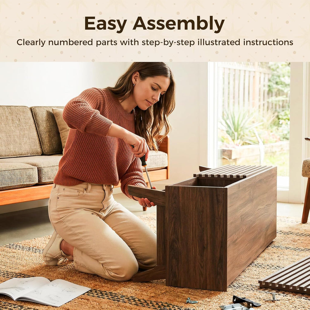 59" TV Stand for 55"/60"/65" TVs, Mid-Century Modern Fluted Entertainment Center with Sliding Doors, Storage Cabinets
