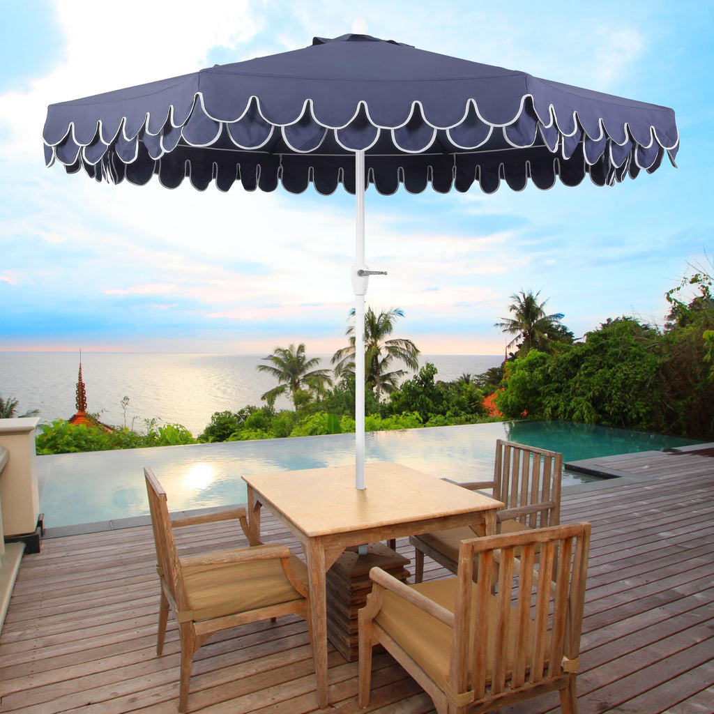 Tracy 9' Scalloped Market Patio Umbrella, Navy/White