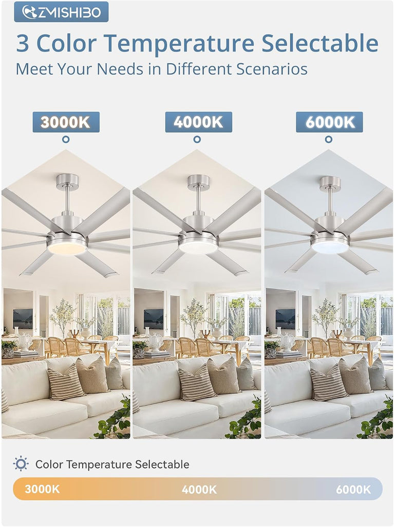72" Ceiling Fan with LED Light and Remote - Nickel