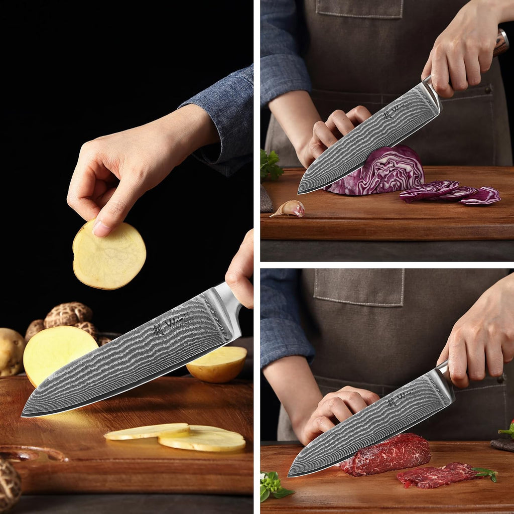 3-Piece Damascus Kitchen Knife Set in Wooden Gift Box | VG10 core, 67 layers genuine Damascus steel, 60 HRC, 7-inch