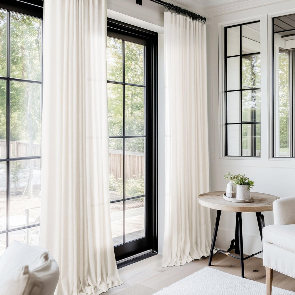 2 Panels Set Cream Linen Curtains 108 Inches Long Neutral Rustic Farmhouse Light Filtering Semi Sheer Linen Drapes