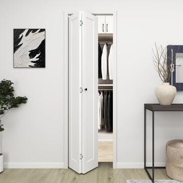 24 in.x 80 in. Bifold Barn Door, 1 Panel Shaker Style White Primed Bifold Closet Door, Hollow Core I