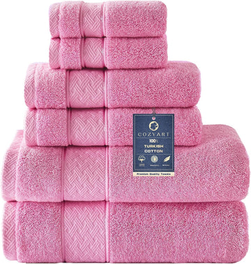 Bath Towel Set 6 PCS, Pink Luxury 100% Turkish Cotton 650GSM | Soft Absorbent Quick Dry, OEKO‐Tex 100 Cert. Zero