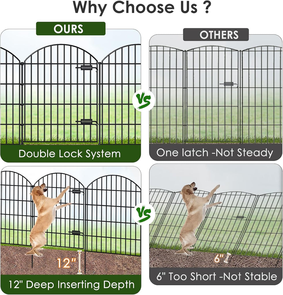 Metal Garden Fence with Gate 36in (H) x 23.3ft (L), 1 Gate+ 9 Panels Dog Fence Border Fence Animal Barrier, No Dig