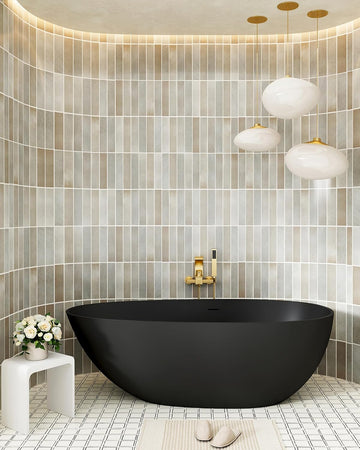 67" Freestanding Bathtub Egg-Shaped Stone Resin Freestanding Tub Solid Surface Matte Black Stand-Alone Tub with Drain