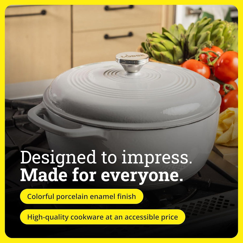 Essential Enamel Cast Iron Dutch Oven 6 Quarts - Perfect for Bread Baking, Braising, Marinating & Slow Cooking