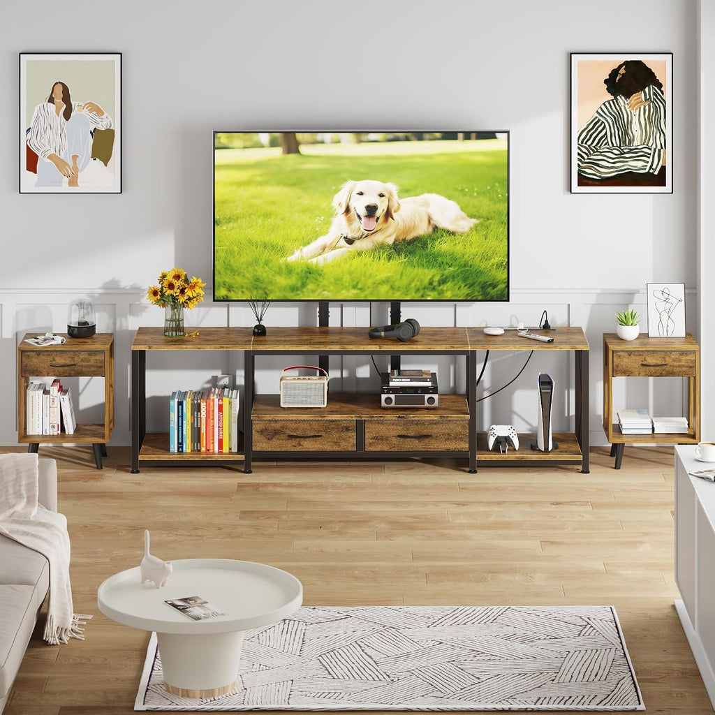 LED TV Stand with Mount and Power Outlet & Fabric Drawers for 32-85 Inches TV - Entertainment Center and Corner Tv